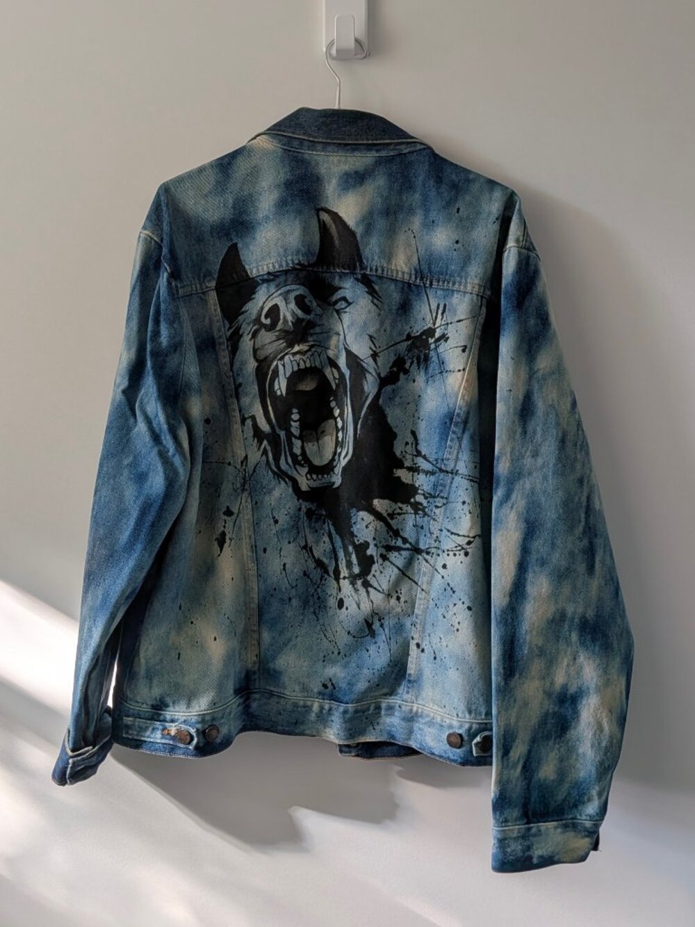 Custom Tie Dye Denim Jacket with Hand Painted Graphic